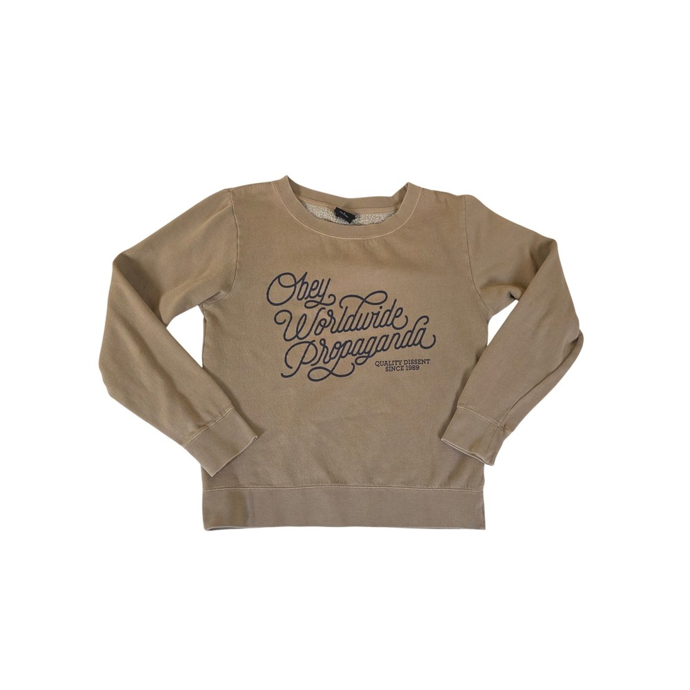 Obey Sweatshirt Worldwide Propaganda Graphic Crewneck Small Tan Skater